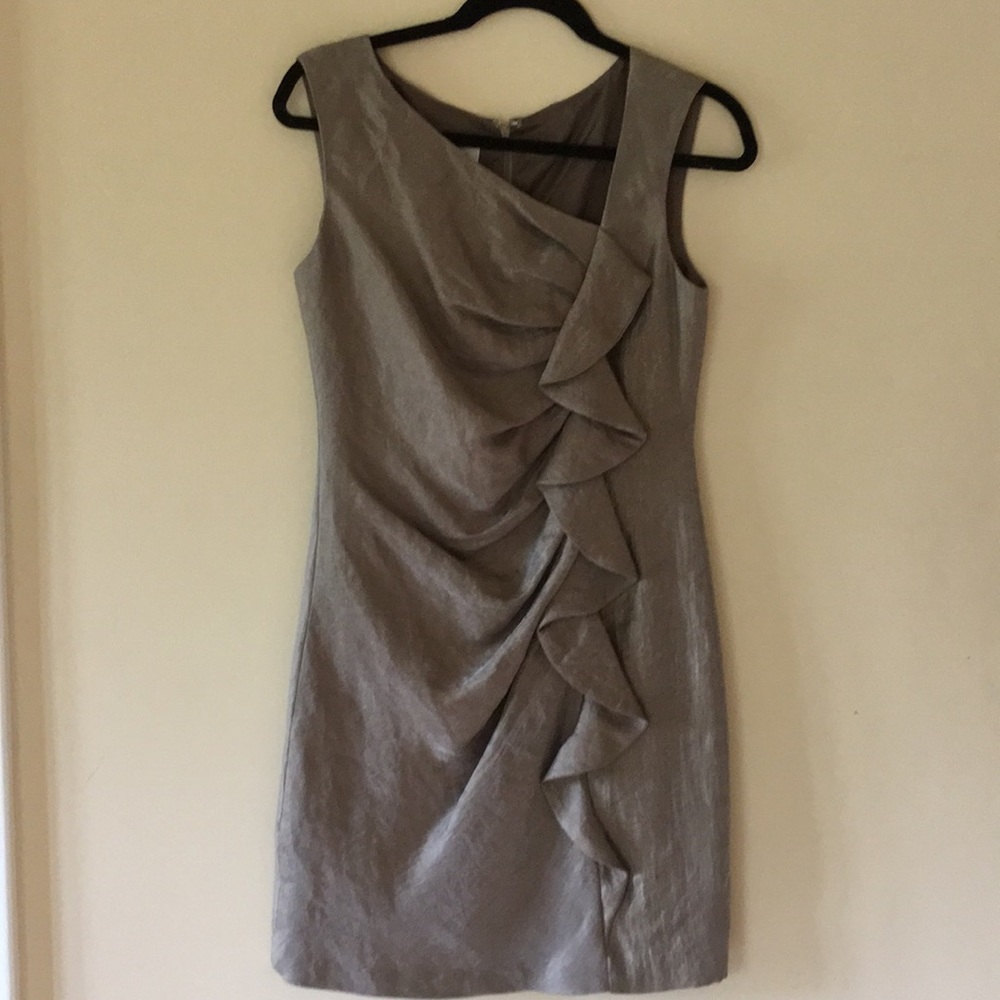 Taupe dress with Asymmetric neckline